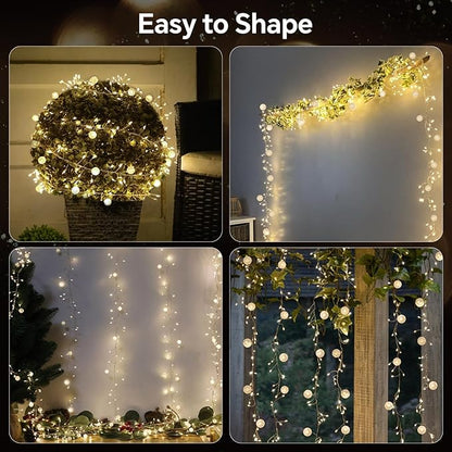 Copper Wire Firecracker Christmas Lights, 26FT 400LED Plug-in Twinkle Cluster Fairy Lights for Christmas Tree with Remote for Bedroom Dorm Wreath DIY Wedding Christmas Decoration