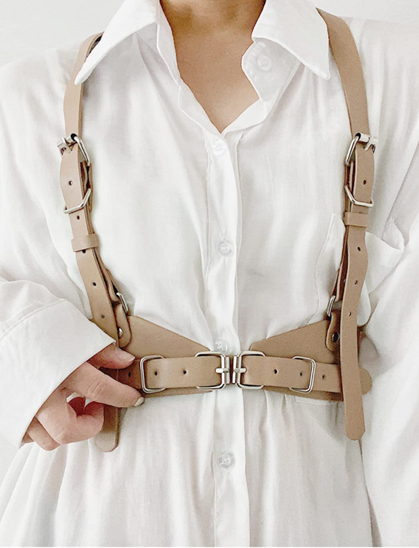 Aivtalk Vest Harness Belt Gothic Fashion Body Chain Accessories High Waist Adjustable Corset for Party Dating Rave Festival Khaki M