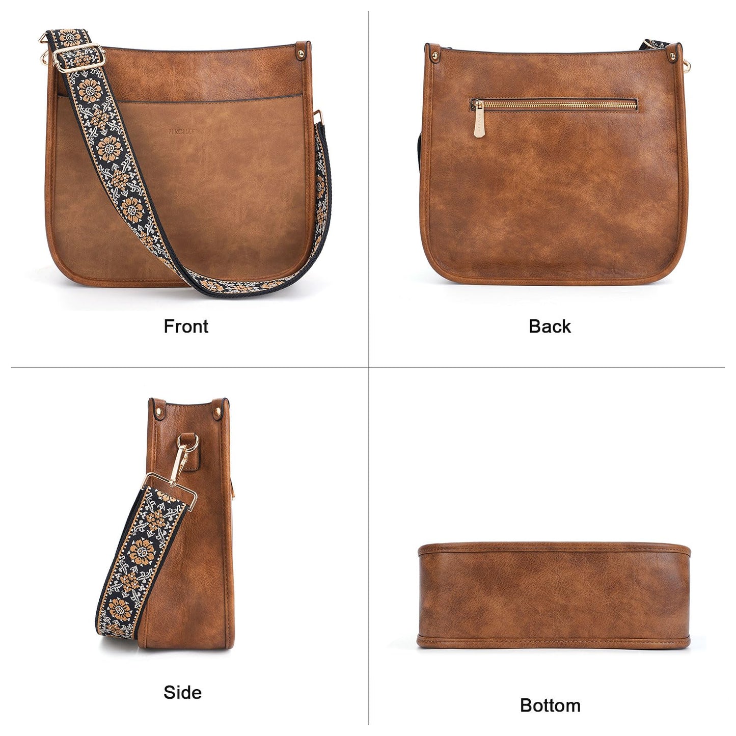 HKCLUF Crossbody Bags for Women Trendy Vegan Leather Hobo Handbags With 2PCS Adjustable Guitar Strap Crossbody Shoulder Bag Purse For Women(Stitching Brown)