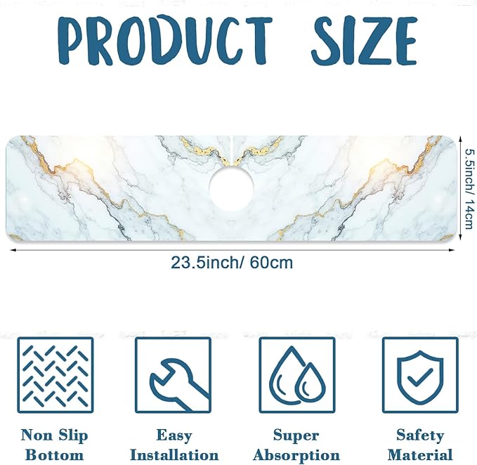 Marble Pattern Sink Splash Guard Gray Gold Marble Faucet Absorbing Mat Fast