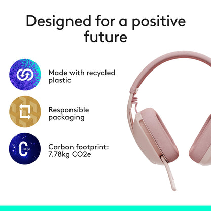 Logitech Zone Vibe 100 Lightweight Wireless Over Ear Headphones with Noise Canceling Microphone, Advanced Multipoint Bluetooth Headset, Works with Teams, Google Meet, Zoom, Mac/PC - Rose