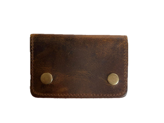 MILITARIA STUFFS Genuine Leather Slim Wallet, Minimalist Card Holder, 6 Card Slots, Handmade for Men and Women, Vintage Distressed Look