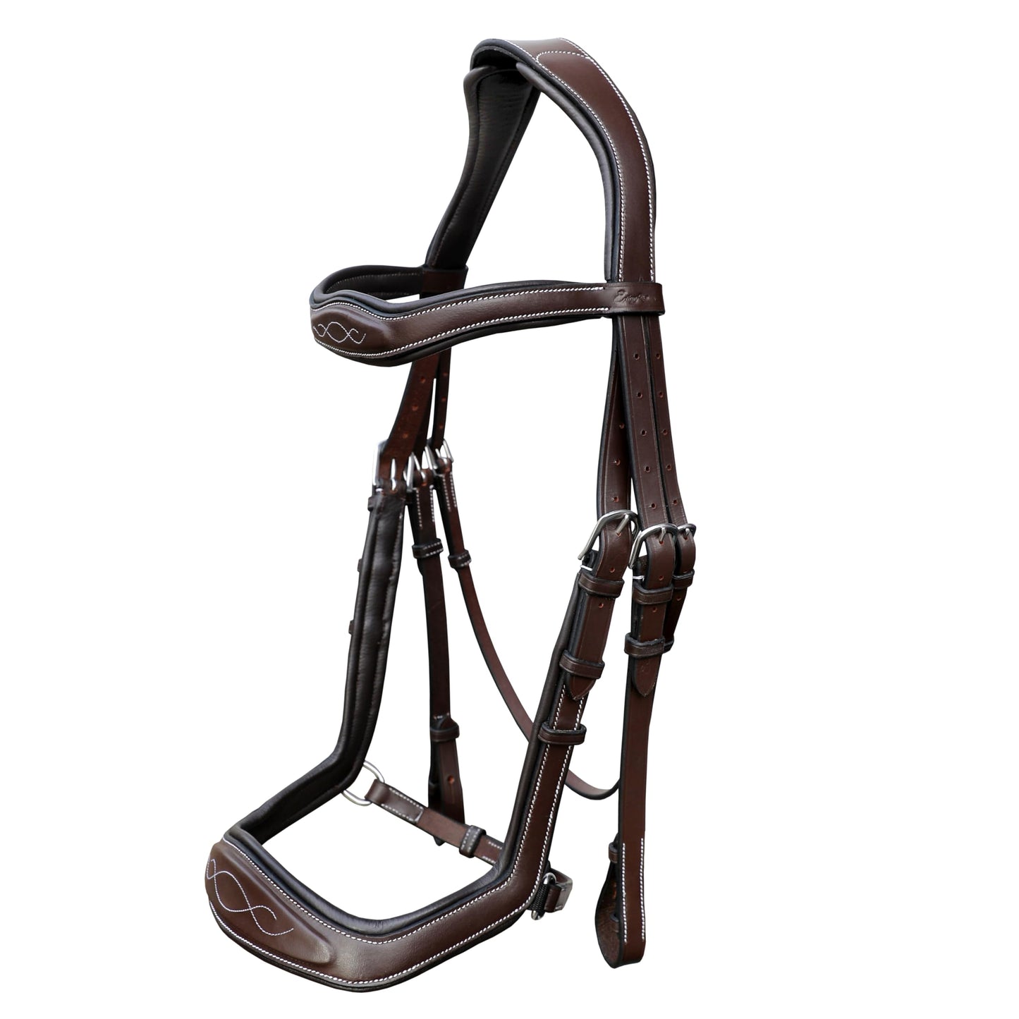 ExionPro Exion Anti-Pressure Anatomic English Jumping Leather Horse Padded Bridle with Reins- Havana Brown, Full Size