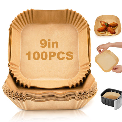 Air Fryer Disposable Paper Liners - 150Pcs 8In Square Parchment Paper Non-Stick Airfryer Basket Liners for Steamer Microwave Oven, Deep Fryer Parts & Accessories