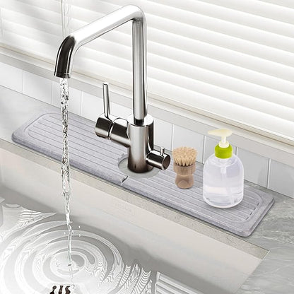 Stone Faucet Mat for Kitchen Sink, 23.6" Diatomite Drying Stone Kitchen Sink