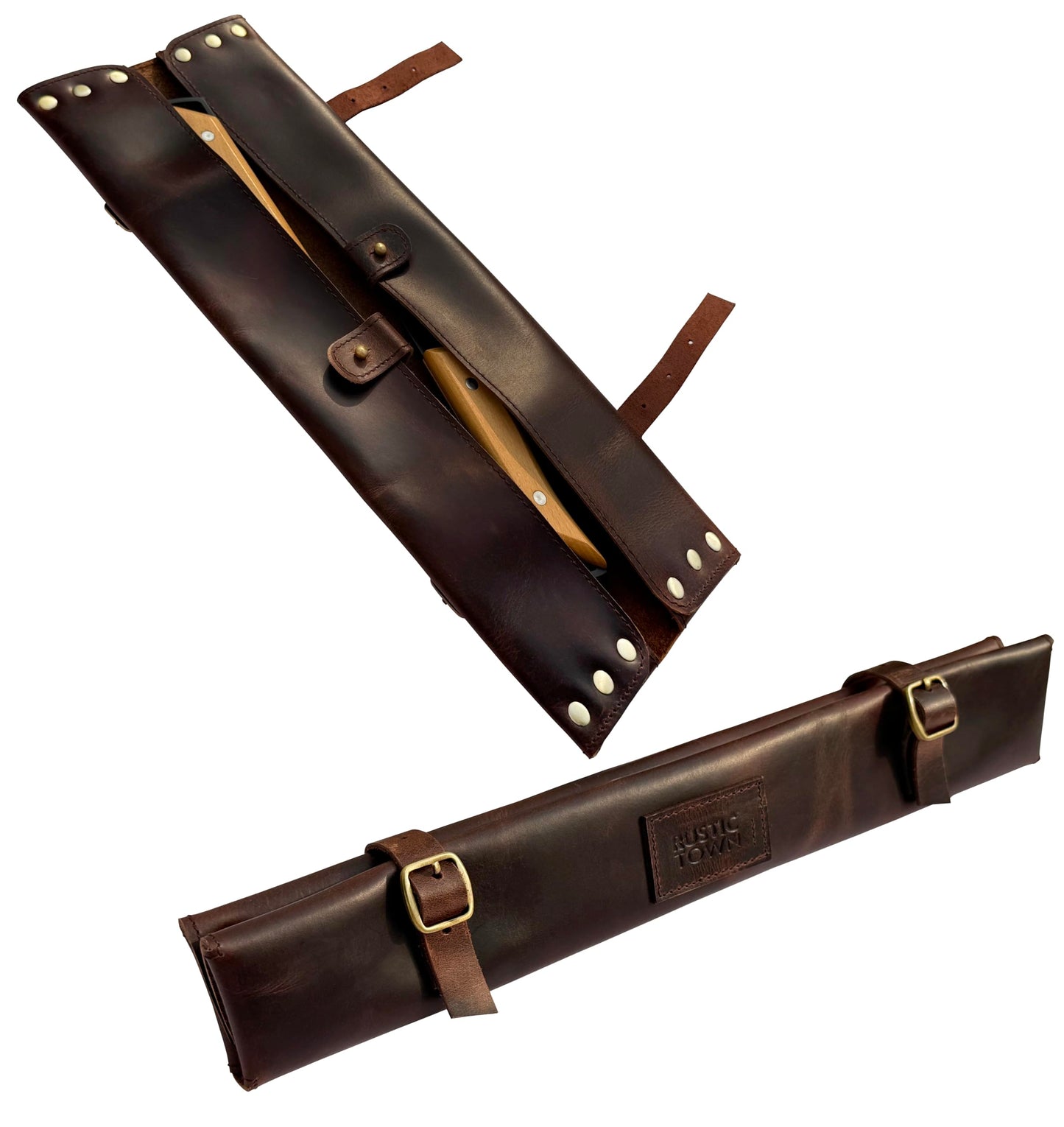 RUSTIC TOWN Leather Knife Roll - Chef Knife Case for Professional & Home Use - Secure & Stylish Knives Organizer - Travel Friendly for Men & Women