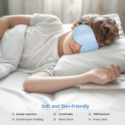 Kids Sleep Mask Eye Cover, 100% Real Natural Pure Silk Eye Mask with Adjustable Strap, Blindfold Kids Eye Mask for Sleeping, Eye Shade for Boys Girls and Adult, Pressure-Free Comfort (Black)