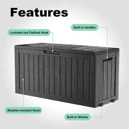 MAIUSCOLI Outdoor Waterproof Resin Storage Deck Box Lockable Outside Bench UV Resistant Bin Patio Porch Furniture Pool Float Garden Tool Cushion (Black, 85 Gallon)