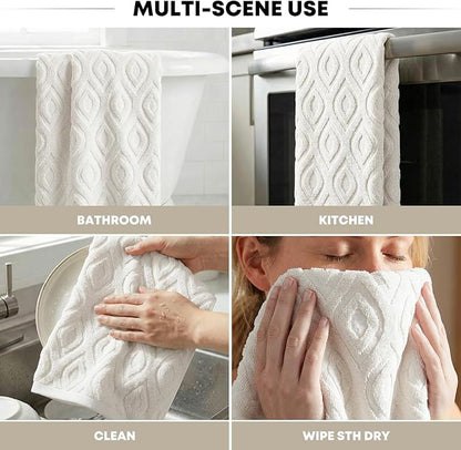 Artoid Mode 2 Pcs White 3D Diamond Grid Jacquard Hand Towels