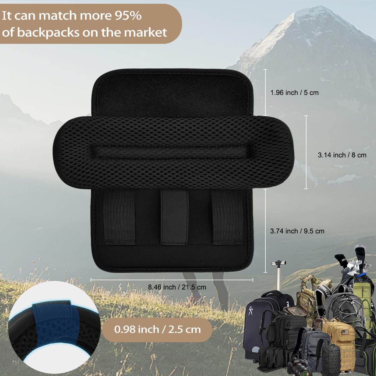 ZINMARK 2Pcs Thick Cushioned Shoulder Pads, Featuring Anti-Slip Design and Breathable Mesh,Extra Wide Padding for Shoulder Straps and Luggage Belts,Soft and Comfortable for Enhanced Support,Black