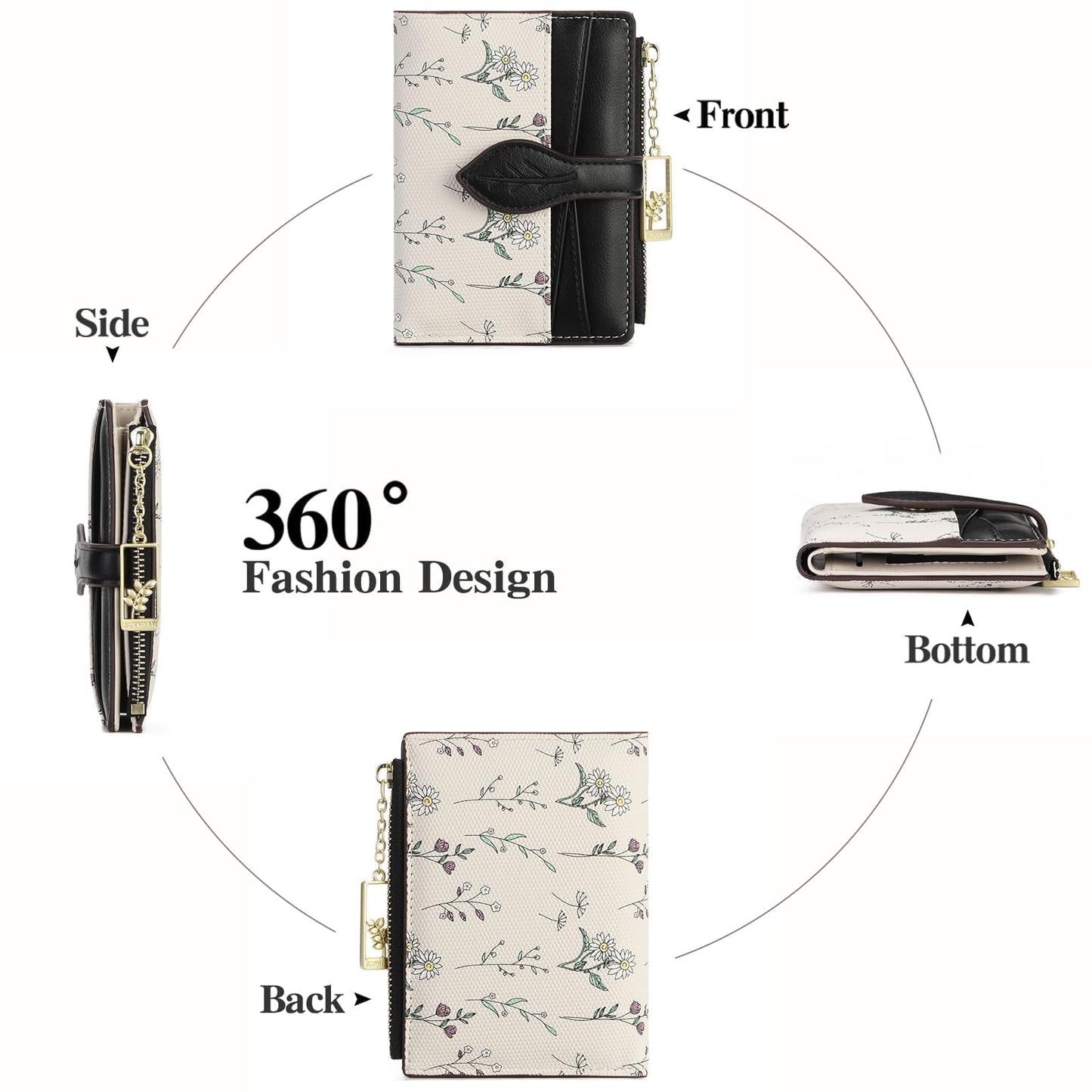 GAEKEAO Small Wallets for Women RFID Blocking Bifold Floral Vegan Leather Wallet Card Holder with Zipper Pocket ID Window
