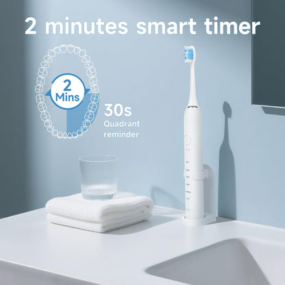 PERECT Ultrasonic Electric Toothbrush with 6 Brush Heads, 5 Modes Electric Toothbrush, Travel Rechargeable Power Toothbrush for Adults with Smart Timer &Travel Case & Soft Picks, IPX7 Waterproof, Pink