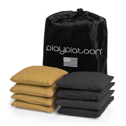 Play Platoon Weather Resistant Cornhole Bags - Set of 8 Regulation Corn Hole Bean Bags - Gold & Black - Durable Duck Cloth Corn Hole Bag for Tossing Game, Includes Tote Bag