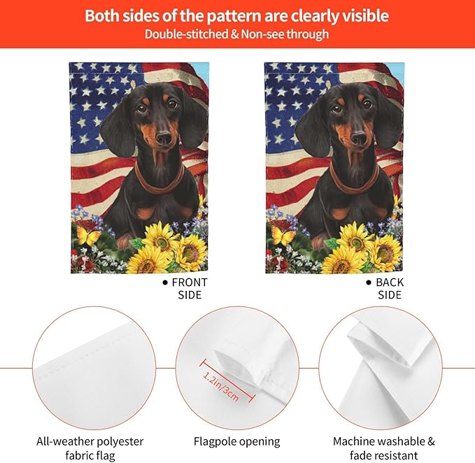 Dachshund American Flag Patriotic Dog Garden Flag Welcome Party Outdoor Outside Decorations Picks Home House Garden Yard Decor 12x18 Inch
