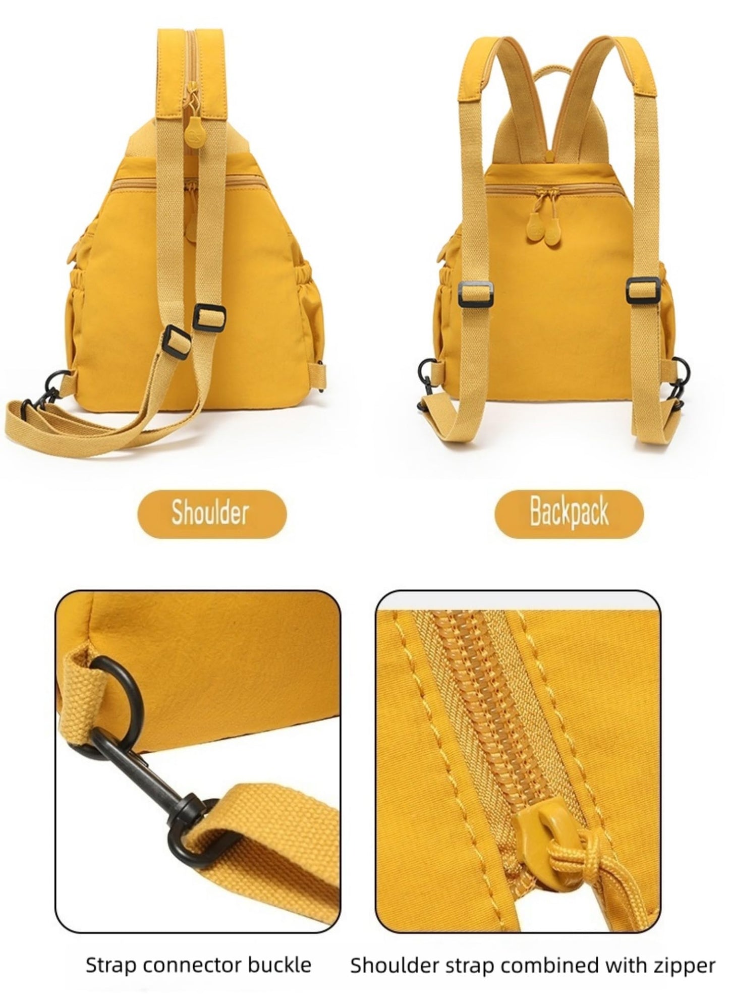 Wafybsre Convertible Sling Backpack for Women, Water-Resistant Lightweight Nylon Pack Hiking Travel Bag (Yellow)