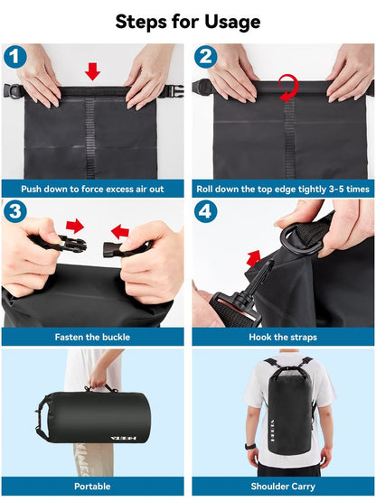 HEETA Waterproof Dry Bag for Women Men, Roll Top Lightweight Dry Storage Bag Backpack with Emergency Whistle for Travel, Kayaking, Boating, Camping, Beach, Cruise Ship Essentials (Black, 30L)