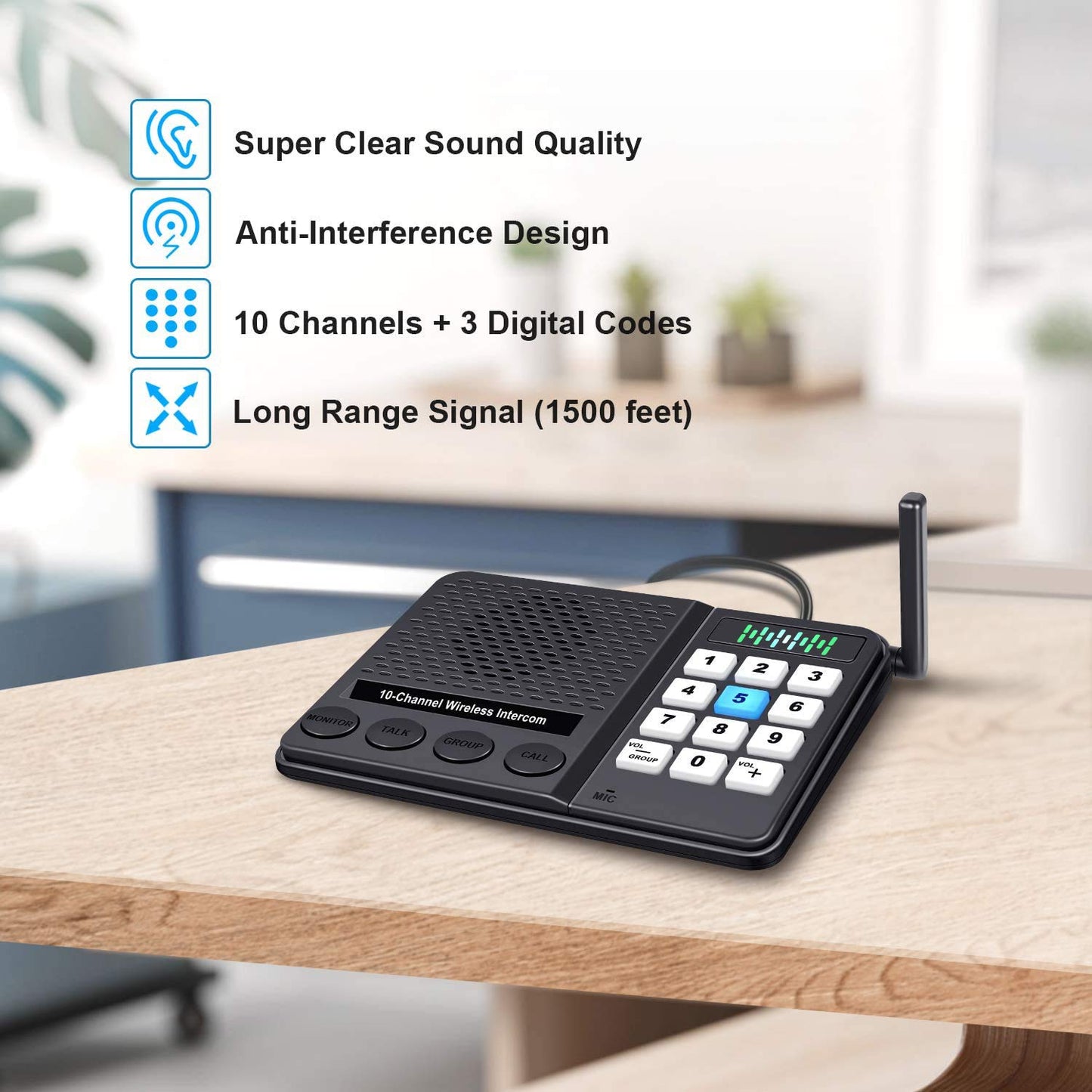 6 Pack Wireless Intercoms - Long Range 1 Mile, 10 Channel, 3 Code Room to Room Home Intercom System for Business, House, Office, Gate, Restaurant, Elderly