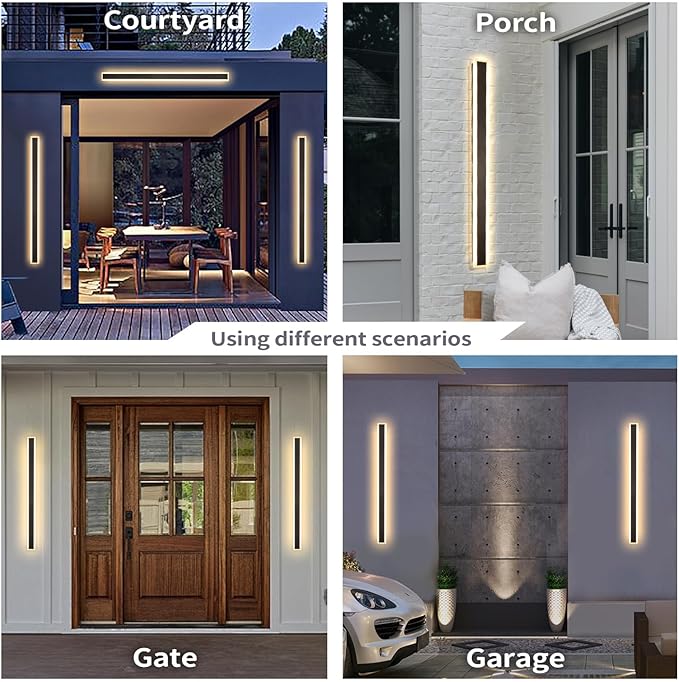 47 Inch Long Outdoor Wall Light, Exterior Wall Sconce 3000K-6000K Dimmable IP65 Waterproof LED Modern Exterior Sconce Black Wall Lighting for House Front Door Porch Garage