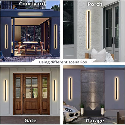 47 Inch Long Outdoor Wall Light, Exterior Wall Sconce 3000K-6000K Dimmable IP65 Waterproof LED Modern Exterior Sconce Black Wall Lighting for House Front Door Porch Garage