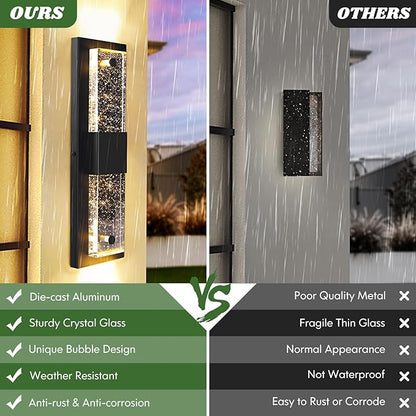 Large Size Outdoor Wall Light Fixtures with Crystal Bubble Glass, Waterproof Exterior Sconces LED Wall Lanterns, Porch Lights Wall Mounted 10W 3000K Outside Lights for House Front Door Garage Entryway