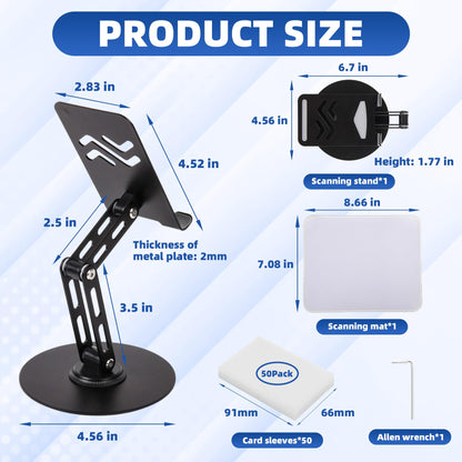Utllsitm Foldable MTG Trading Card Scanner Stand,Carbon Steel Phone Holder Includes 50 Standard Size Card Sleeves and Scanning Pad,Ideal for Quickly Scan and Price Check,Available for ManaBox