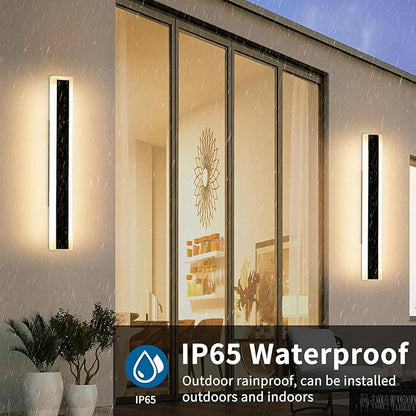 2 Pack 23.6inch Modern Outdoor Light Fixture, 3000K-6000K Dimmable Wall Sconce, IP65 Waterproof Linear Exterior LED Light with Remote Control, Black Aluminium for Porch, Patio, Garage