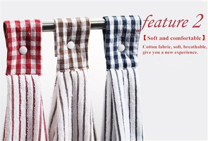 2 Pcs Kitchen Cotton Classical Striped Towel Absorbent Towel Hanging Towels
