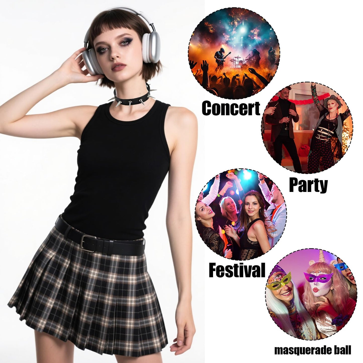 Qoncosy 5 Pcs Goth spiked choker Necklace Set, Spiked Choker with Heart and Paw Studs, Gothic Cat Collar, Adjustable PU Leather Collar for Women, Gothic Punk Rock Accessories for Concerts Halloween Cosplay (Gothic4)