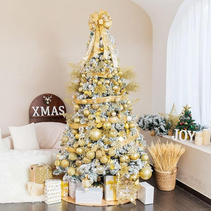 XmasExp 8ct Christmas Ball Ornaments Set -Large Clear Plastic Shatterproof Xmas Tree Ball Hanging Baubles Stuffed Delicate Glittering for Holiday Wedding Xmas Party Decoration (100mm/3.94",Gold)