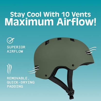 Retrospec Dakota Bicycle / Skateboard Helmet for Adults - Commuter, Bike, Skate, Scooter, Longboard & Incline Skating - Highly Protective & Premium Ventilation- Large -Matte Forest