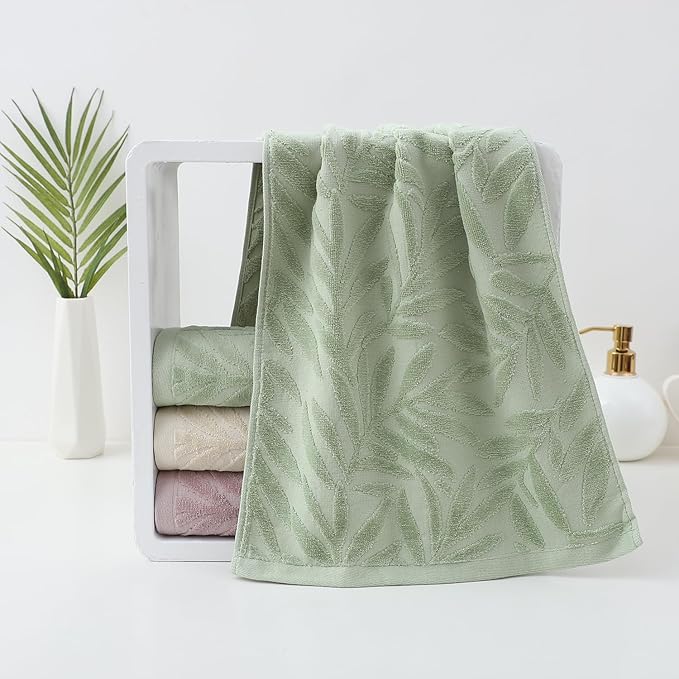 Pidada Hand Towels Set of 2 Leaf Pattern 100% Cotton Absorbent Soft Decorative