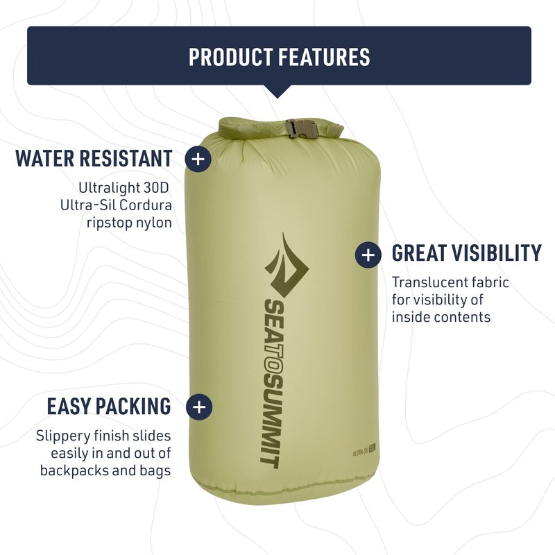 Sea to Summit Ultra-Sil Dry Bag, Ultralight Waterproof Dry Storage, 20 Liter, HighRise Grey