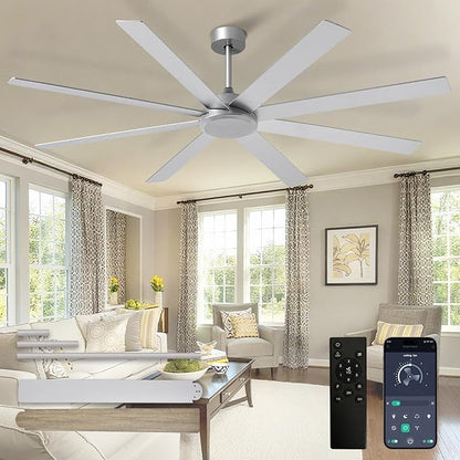 Depuley Large Ceiling Fan without Light: 72 Inch Indoor/Outdoor Fan Reversible DC Motor 6 Speed - Dual 8 Blades Big Ceiling Fans with No Light for Living Room Covered Patio, Silver