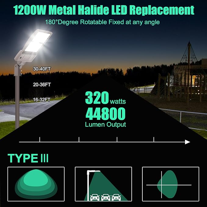 BBESTLED 2 Pack 320W LED Pole Light Outdoor Parking Lot Lights Dusk to Dawn 44800LM IP65 5000K Shoebox LED Light with Slip Fit Mount Area Street Stadium Roadway Lighting 100-277VAC Input