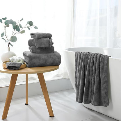 8 Piece Bathroom Towel Set Dark Gray |2 Oversized Large Bath Towels Sheet