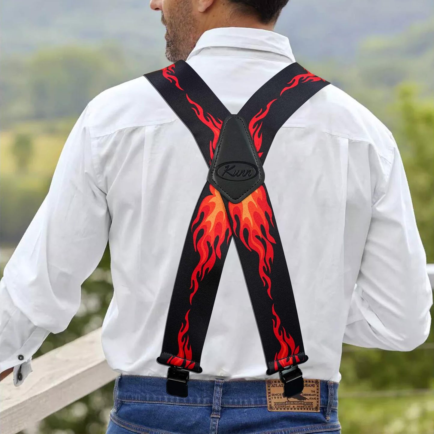 KUNN Suspenders for Men 2Inch Wide Adjustable Elastic Suspender Heavy Duty Clips Work Suspenders