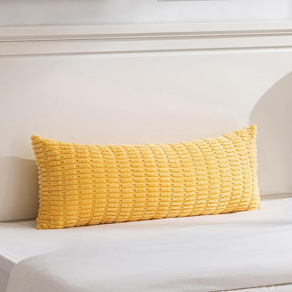 Fancy Homi 1 Pack Yellow Spring Long Lumbar Body Decorative Throw Pillow Covers 14x36 Inch for Bed Couch Bedroom Bench, Soft Corduroy Rectangle Solid Pillow Case 35x91 cm, Rustic Farmhouse Boho Decor