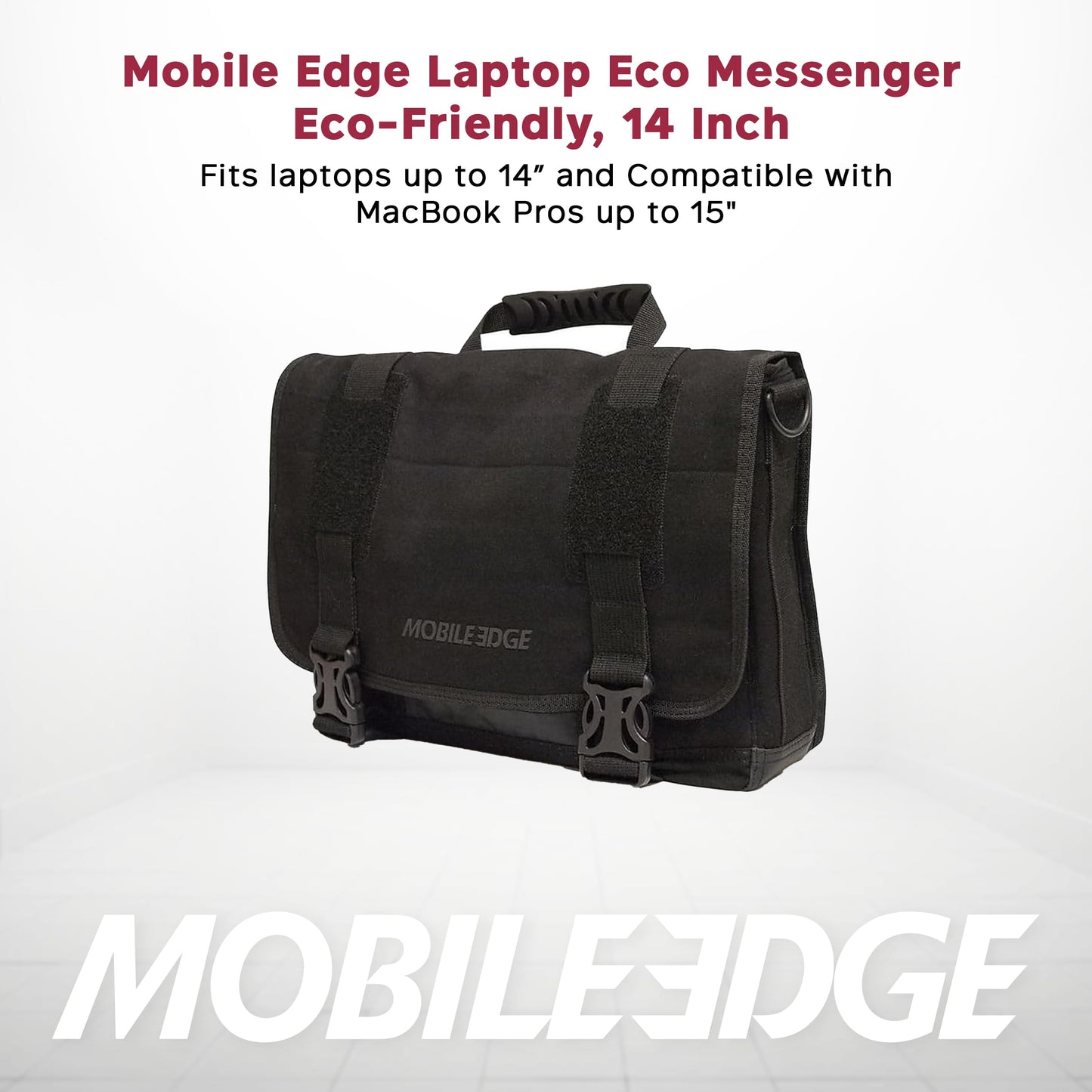 Mobile Edge ECO-Friendly Laptop Messenger Bag for Men and Women, for 14.1" PC and Compatible with MacBook 15", Cotton Canvas, Black