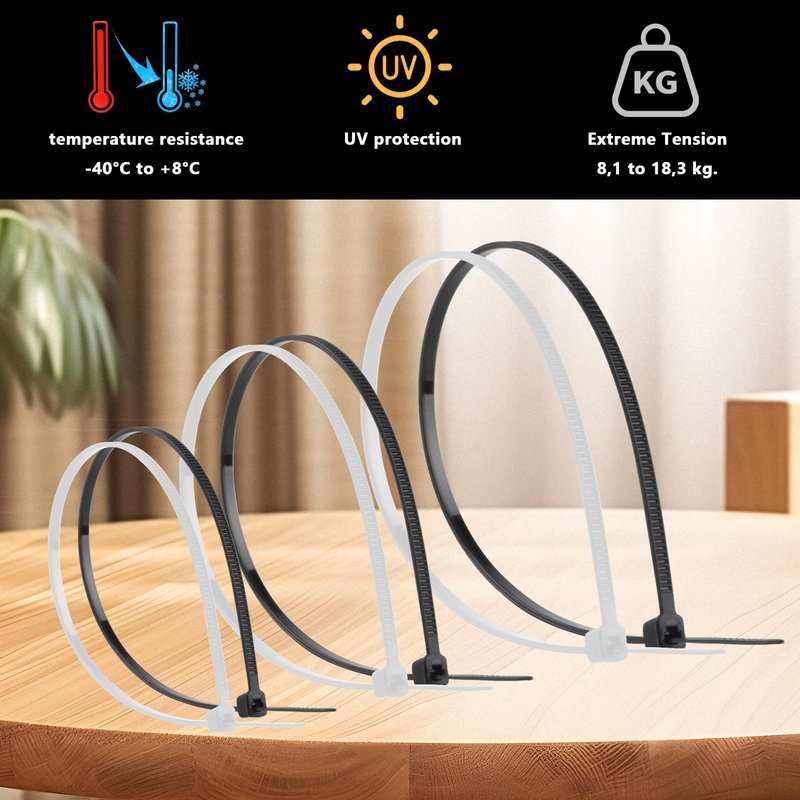 600PCS Industrial-Grade Zip Ties Assorted Sizes (UL94V-2 Certified) - RV/Home/Workshop Essential with UV & Extreme Temp Resistance