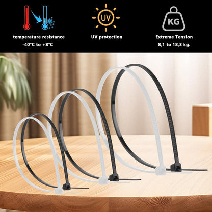 600PCS Industrial-Grade Zip Ties Assorted Sizes (UL94V-2 Certified) - RV/Home/Workshop Essential with UV & Extreme Temp Resistance