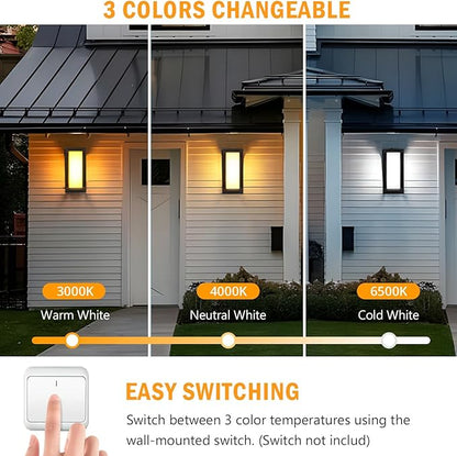 wowlite Exterior Lighting Fixtures 1 Pack, 12W Outdoor Wall Lights 3000k 4000k 6500k 3 Colors Changeable, Modern Outdoor Light Fixture Aluminum LED Front Porch Light for House Patio Front Door