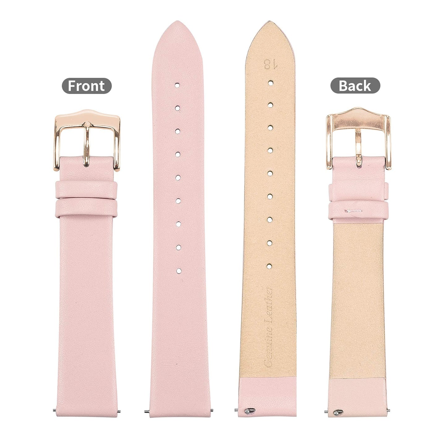 EACHE Women Pink Leather Watch Bands 14mm Quick Release Thin Leather Watch Straps for Ladies With Rose Gold Buckle