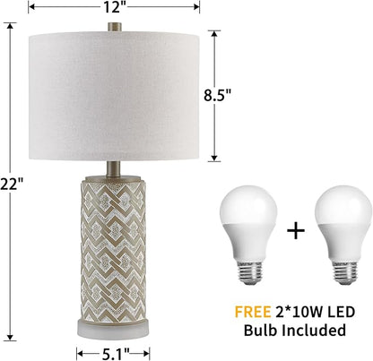 Kyrid Farmhouse Table Lamps Set of 2 with Night Light, Rustic Nightstand Lamps for Living Room and Bedroom (Bulbs Included)