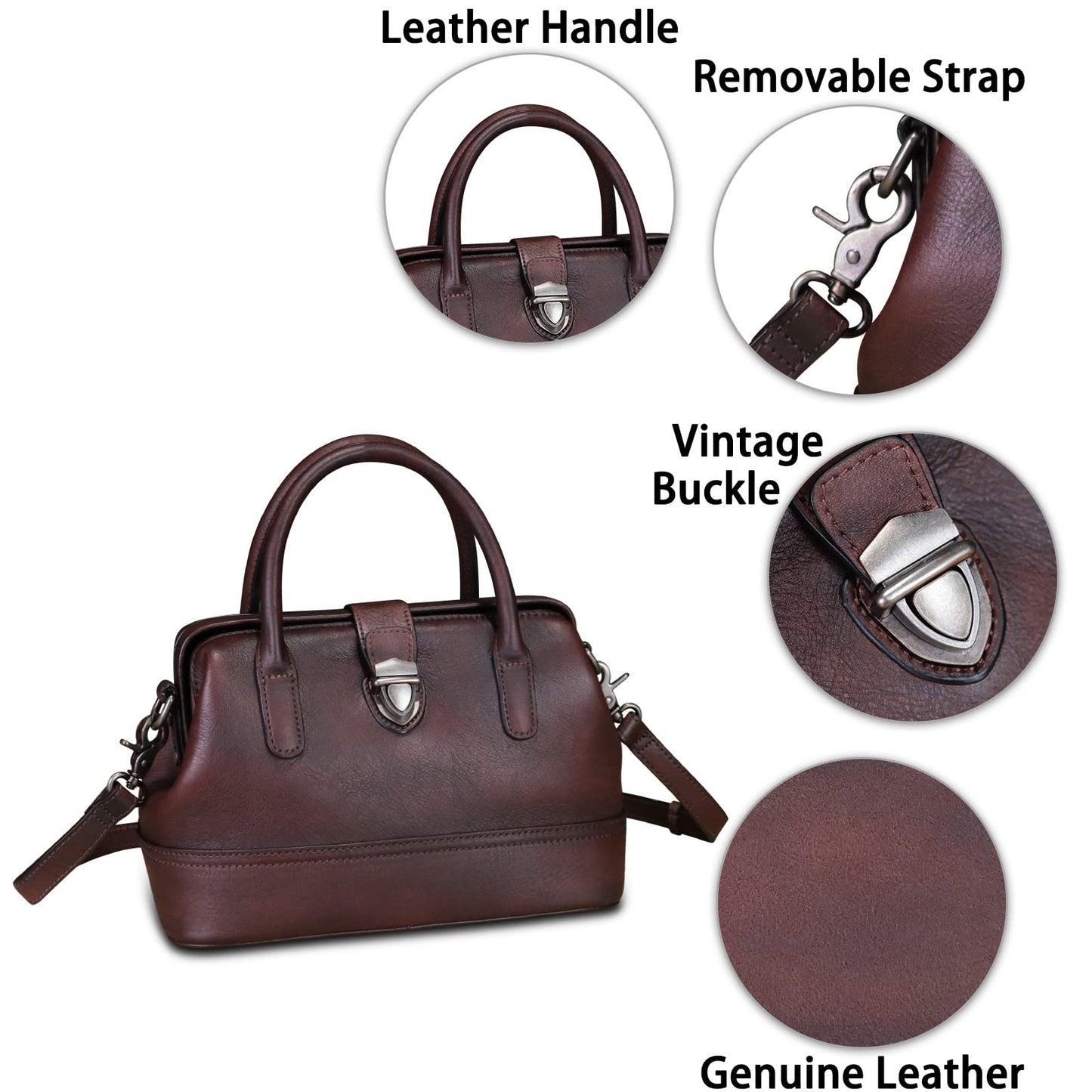 Genuine Leather Satchel Handbag for Women Purse Top Handle Bags Handmade Vintage Crossbody Bag Purses (Coffee) Medium
