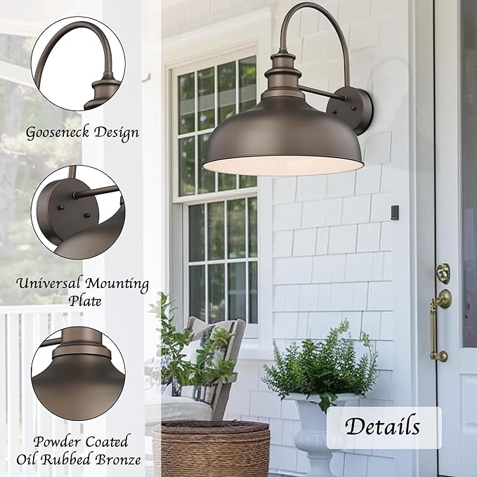 Bestshared 16 Inch Large Gooseneck Barn Light Farmhouse Wall Mount Light Fixture Exterior Sconce Lighting Outdoor Wall Lantern Light Vintage Farmhouse Barn Light(ORB+White, 16"-1pack)