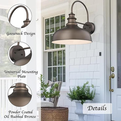Bestshared 16 Inch Large Gooseneck Barn Light Farmhouse Wall Mount Light Fixture Exterior Sconce Lighting Outdoor Wall Lantern Light Vintage Farmhouse Barn Light(ORB+White, 16"-1pack)
