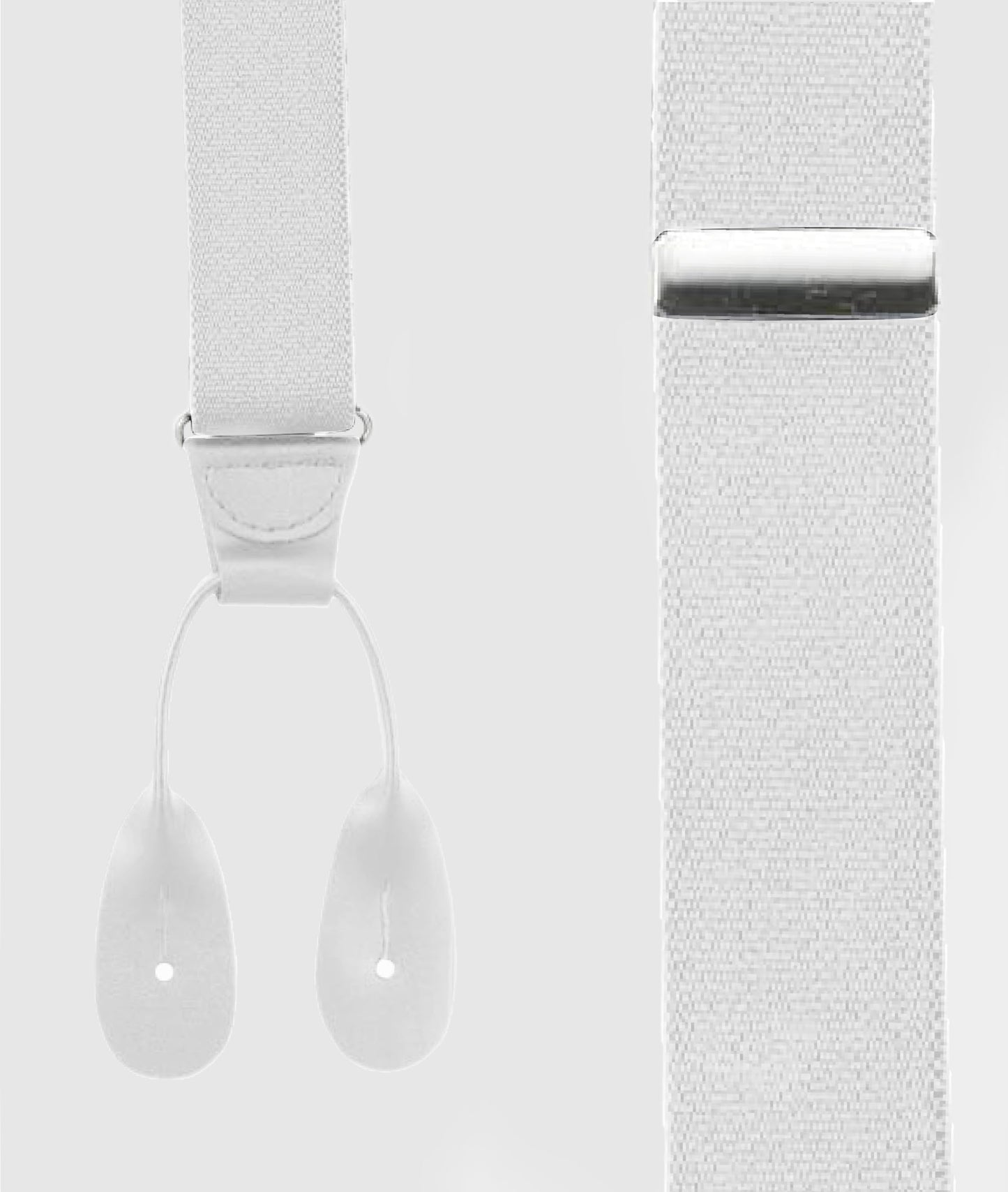 HOLD'EM Tuxedo Button Suspenders for Men – Black Mens Dress Suspenders | 100% Genuine Leather | Formal Daily Use | Made in USA | Regular 32–46" Tall 40–54" | White (Regular 46" Long)