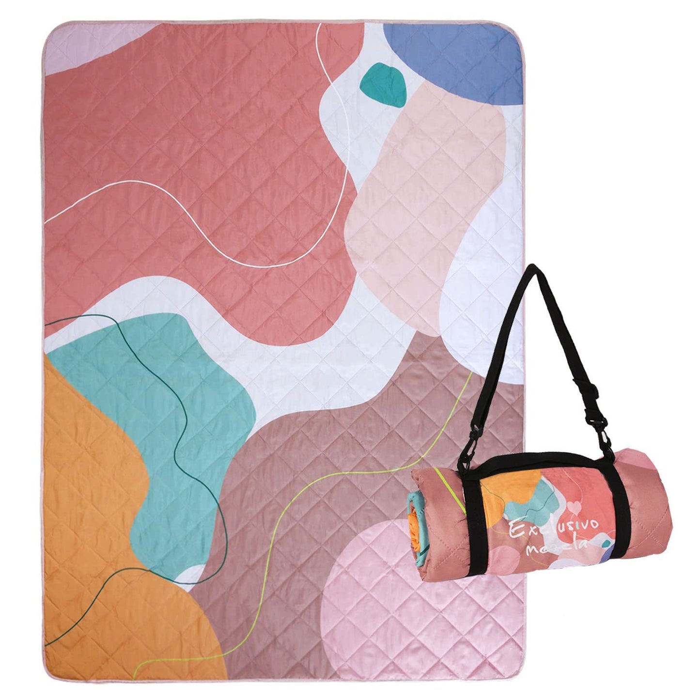 Exclusivo Mezcla Waterproof Picnic Blankets 3-Layer 60x80 Inches Large Sandproof Beach Blanket Foldable Outdoor Blanket for Camping on Grass Picnic Mat, Abstract Pink