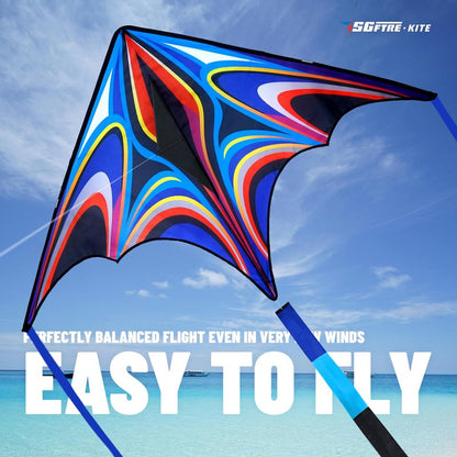 SGftre Blue Large Delta Kites Flying Toys Easy to Fly，Huge Kite for Kids and Adults，Comes with 328ft String Kites Handle，Beach Kite Family Outdoor Toy (Power Triancle-Blue)