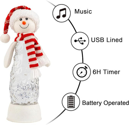 Christmas Snowman Decorations, Lighted Snowman Plush Swirling Glitter Musical Christmas Snow Globe, Christmas Water Lantern Ornaments for Festival Decoration Gifts